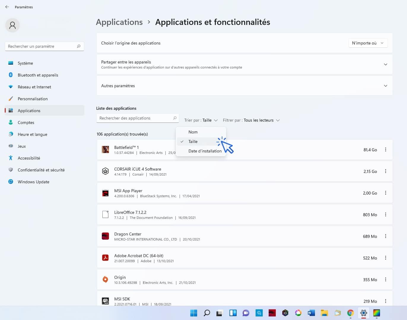 windows-11-tri-par-taille-des-applications-et-programmes Windows - Le tri par taille des applications