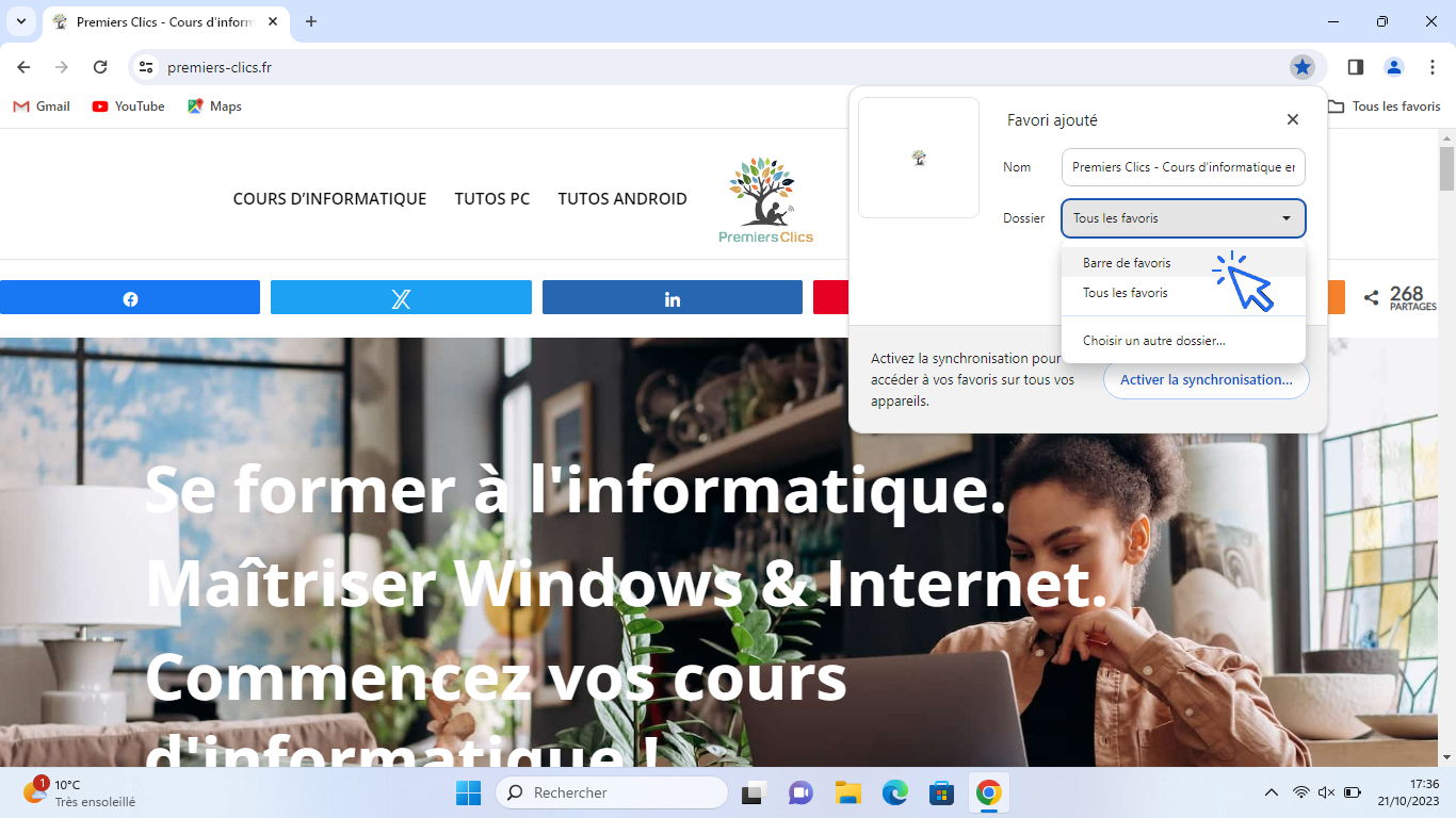 Comment ajouter un site en raccourci sur la barre des favoris