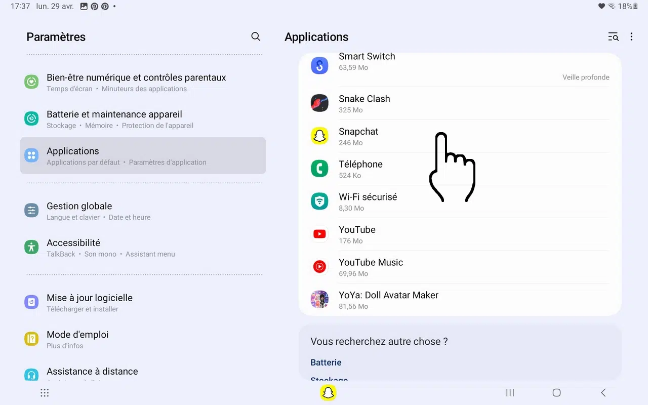 sélectionnez l'application que vous souhaitez déplacer sur la carte micro SD Déplacer Snapchat sur une carte SD pour libérer de la mémoire de stockage.