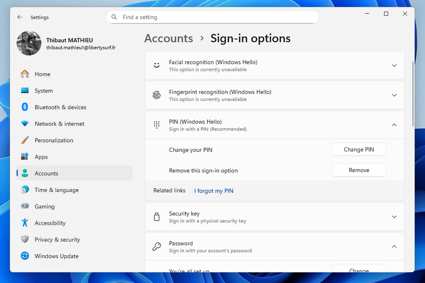 How to remove or change Windows PIN password