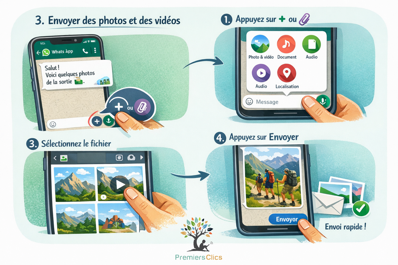comment envoyer une photo avec whatsapp - tutos pour whatsapp Envoyer une photo ou une vidéo avec WhatsApp - Tutos pour utiliser Whatsapp
