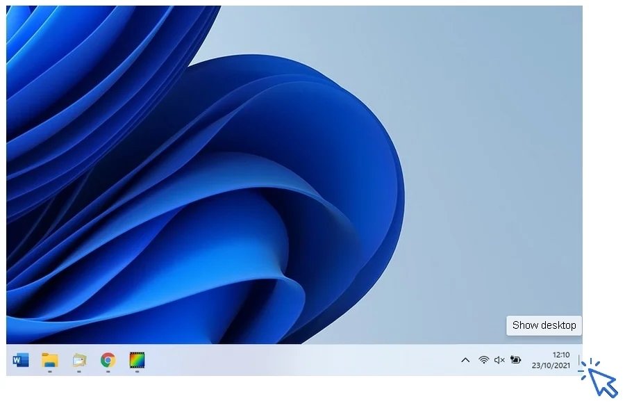 quickly access desktop - windows courses for beginners and seniors quickly display the desktop - Windows course - The desktop