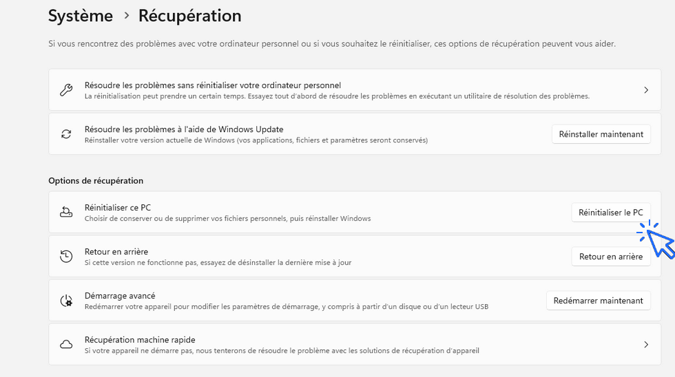 tuto pc windows - comment reinitialiser facilement windows 11 ou windows 10 Tuto pour réinitialiser un PC Windows facilement. Etape 3.